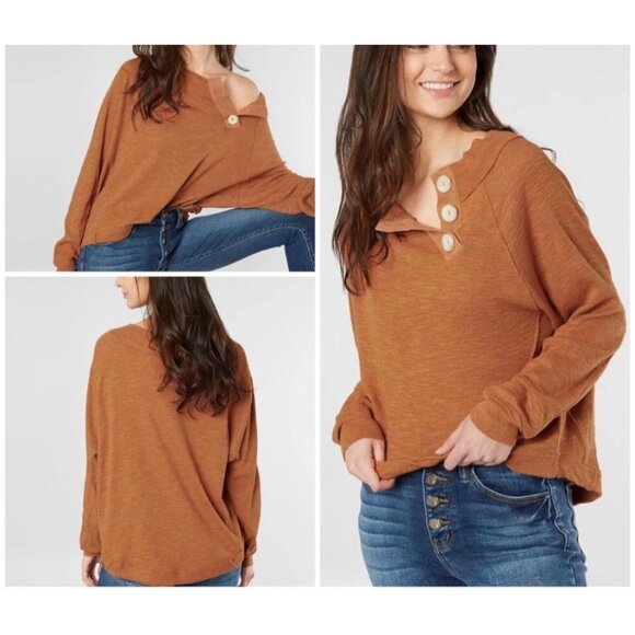 Free People Don't Forget Me Sweater Top Women sz Medium Mocha Brown We The Free - Picture 1 of 14